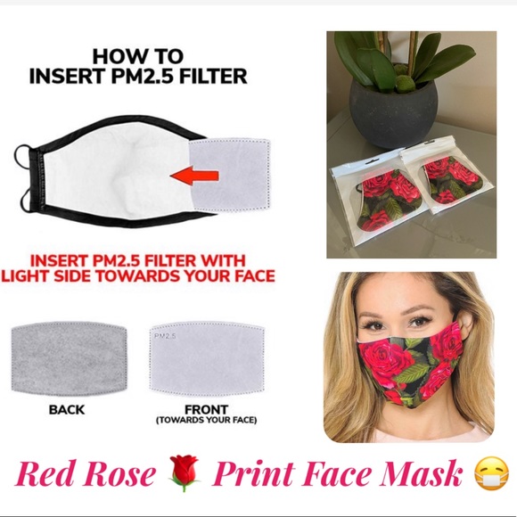Red Rose Graphic Print Face Mask - Picture 4 of 10